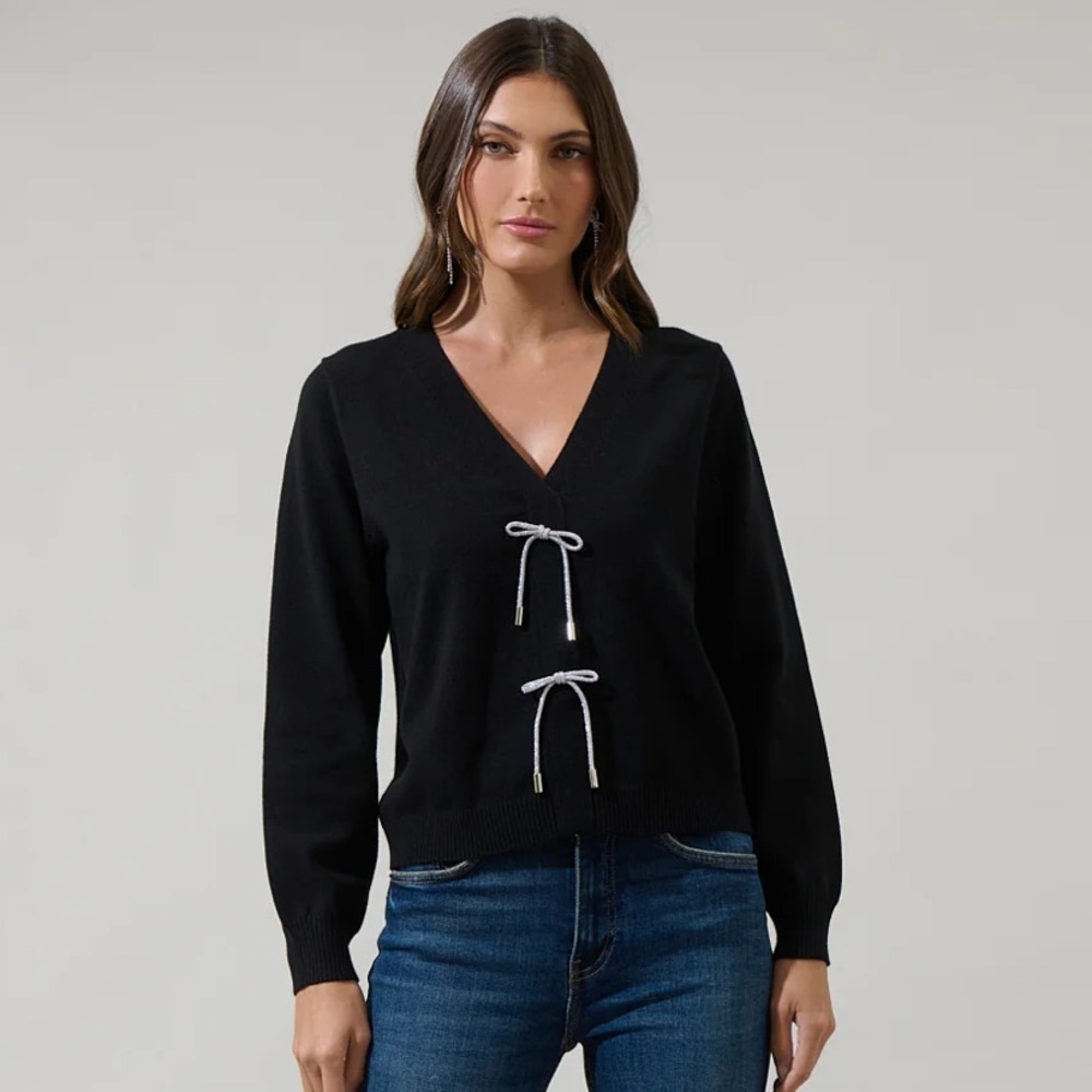 Sugar Lips Elle Silver Bow Sweater Black Size Small